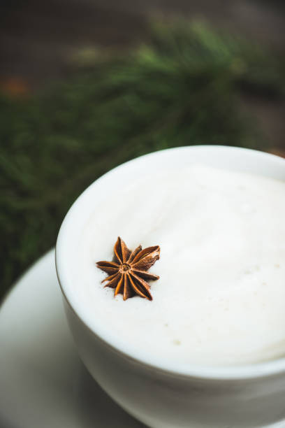 istock Coffee with ice cream on the table with winter decorations 1125222434