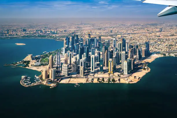 Doha city view , Qatar from windows of airplane