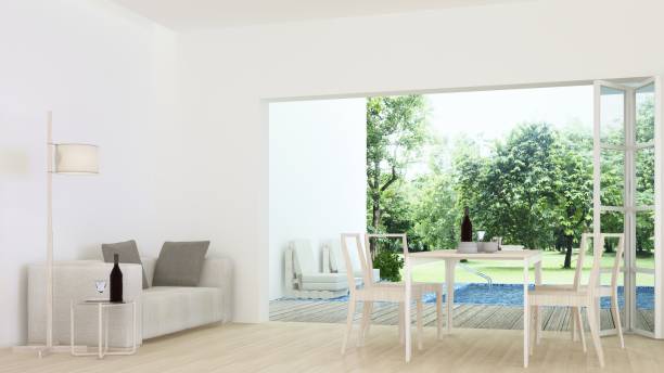 istock The interior minimal hotel relax space 3d rendering and nature view background 1125228419