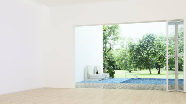 istock The interior minimal hotel relax space 3d rendering and nature view background 1125228424