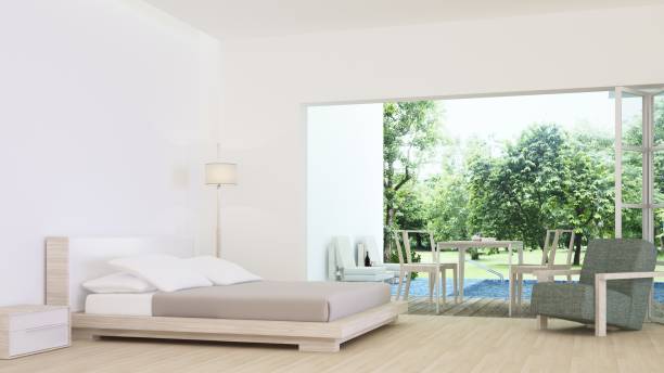 istock 3D Rendering corner interior bedroom space and view nature 1125228435