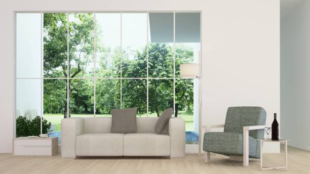 istock The interior minimal hotel relax space 3d rendering and nature view background 1125228481