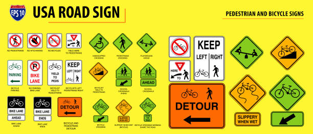 アメリカの道路標識のセット。 - road street sign slippery点のイラスト素材／クリップアート素材／マンガ素材／アイコン素材