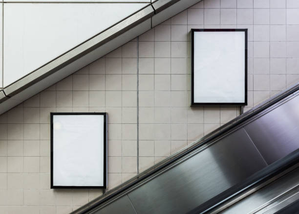 istock Mock up Poster media template Ads display in Subway station escalator 1125241420