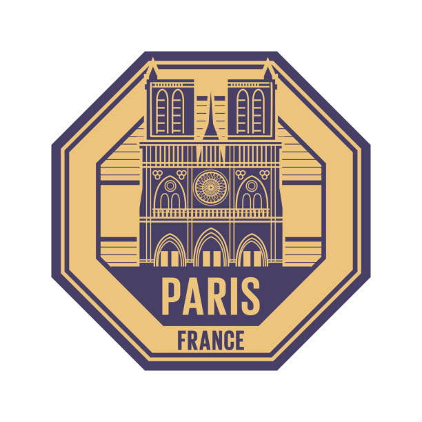 notre-dame de paris, znaczek paryski - paris france monument pattern city stock illustrations