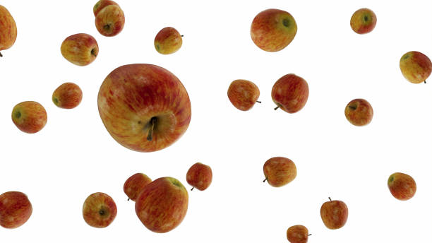 istock Apples falling down on white background, 3d photorealistic illustration 1125246271