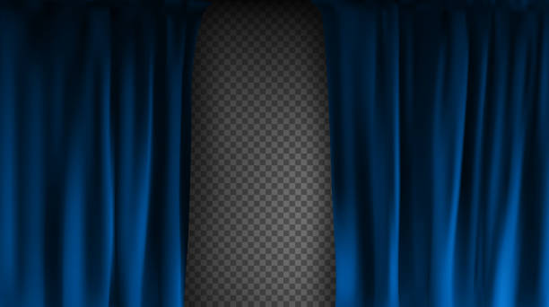 illustrazioni stock, clip art, cartoni animati e icone di tendenza di realistico tenda di velluto blu colorato piegato su uno sfondo trasparente. tenda opzione a casa al cinema. illustrazione vettoriale - curtain