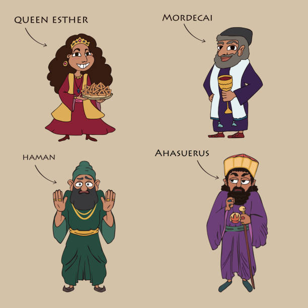 main characters from the book of esther main characters from the book of esther, funny colorful cartoon vector set esther bible stock illustrations