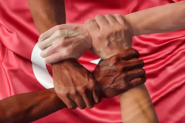 Turkey flag multicultural group of young people integration diversity isolated.