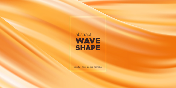 Abstract Fluid, Orange Liquid Shape Background. Brush or Ink Strokes Paint, Pastel Artwork. Movement of Wave Fluid with 3d Effect. Color Flow Poster or Wallpaper Template. Vector Gold Fluid Banner.