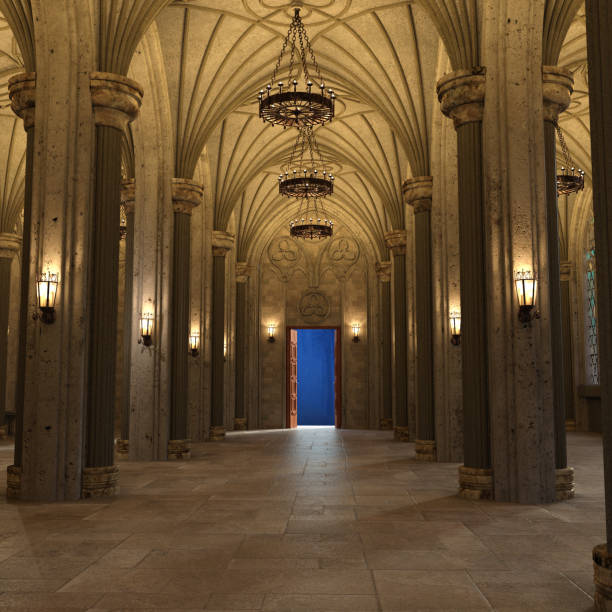 Gothic Arch Gallery luxury interior 3d render stock photo