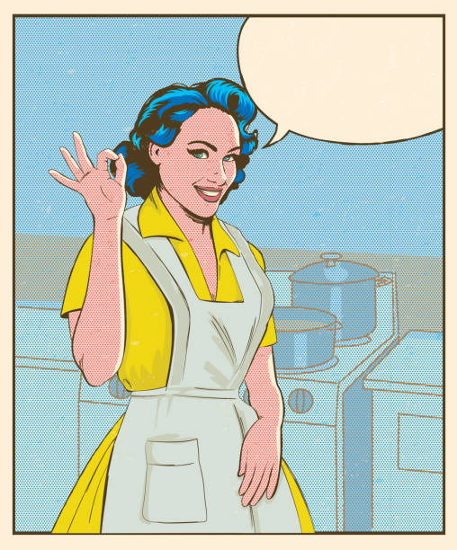 This housewife in vintage comic style, is satisfied and expresses it with her hand saying ok.
Made in Adobe Illustrator.
You can remove background, globe and change colors easily, if you need it.