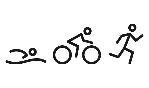 triathlon-aktivität-icons - schwimmen, laufen, fahrrad. schwimmen, radfahren und sport im freien icons isoliert auf weißem hintergrund. - triathlet stock-grafiken, -clipart, -cartoons und -symbole