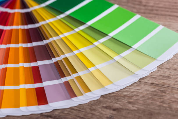 istock Colour swatch on wooden table as background 1125286030