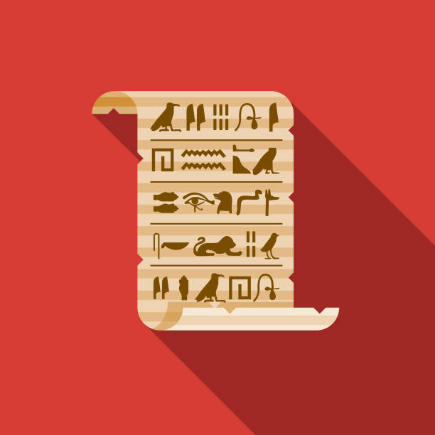 Hieroglyphs on Papyrus Egypt Icon A flat design icon with a long shadow. File is built in the CMYK color space for optimal printing. Color swatches are global so it’s easy to change colors across the document. hieroglyphics stock illustrations