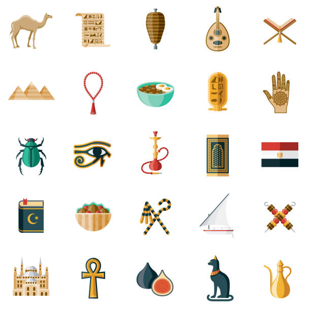 ägypten-icon-set - egypt islam cairo mosque stock-grafiken, -clipart, -cartoons und -symbole