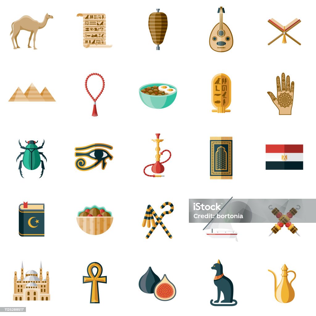 Egypt Icon Set A set of icons. File is built in the CMYK color space for optimal printing. Color swatches are global so it’s easy to edit and change the colors. Scarab Beetle stock vector