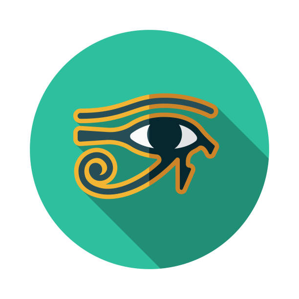 Eye of Horus Egypt Icon A flat design icon with a long shadow. File is built in the CMYK color space for optimal printing. Color swatches are global so it’s easy to change colors across the document. horus stock illustrations