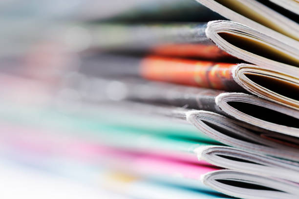 istock Close-up photograph of a stack of old magazines 1125301633
