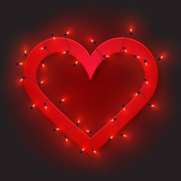 istock Red retro neon heart frame, led light shine garland, vector illustration 1125303347