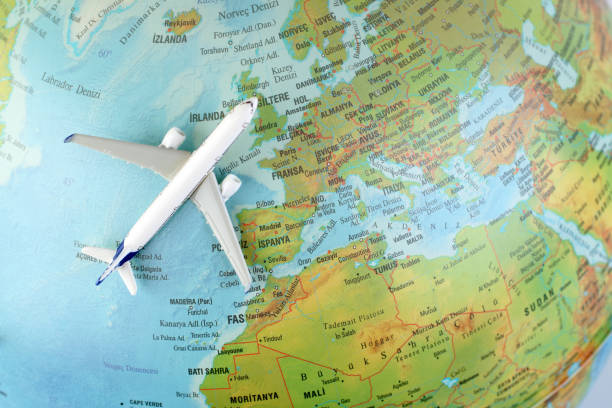 Airplane  flies around the  world