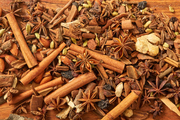 Spice for tea, coffe, baking on wooden table. Spice for tea, coffe, baking on wooden table. Top view. chai stock pictures, royalty-free photos & images