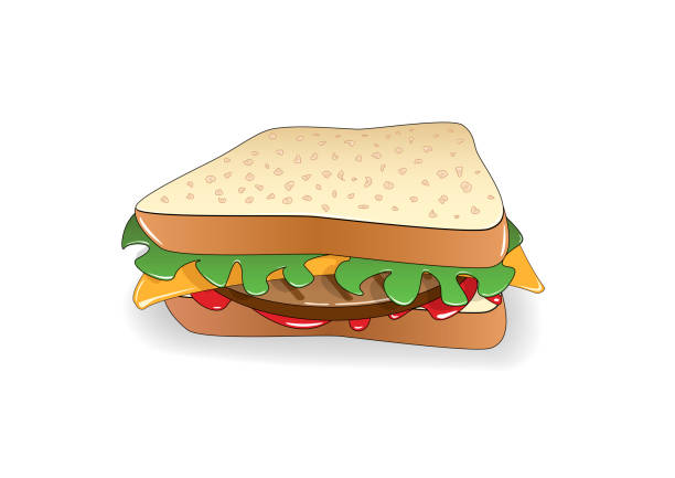흰색 배경, 수평 벡터 일러스트 레이 션에 고립 된 맛 샌드위치 - sandwich ham white background lunch stock illustrations