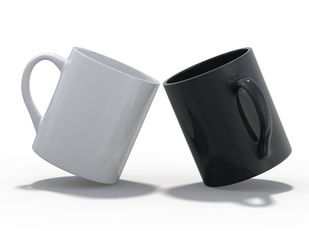 istock Black and white mugs Mockup standing on the surface. 3D 1125318497