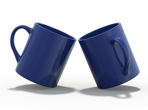 Blue mug Mockup standing on the surface. 3D