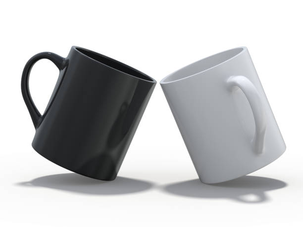 istock Black and white mugs Mockup standing on the surface. 3D 1125318508