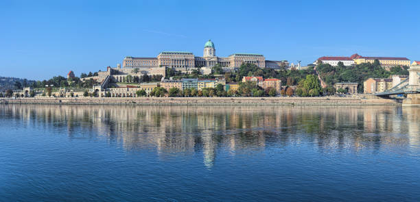 vista panorâmica da colina do castelo com o palácio real em budapeste, hungria - sandor palace - fotografias e filmes do acervo