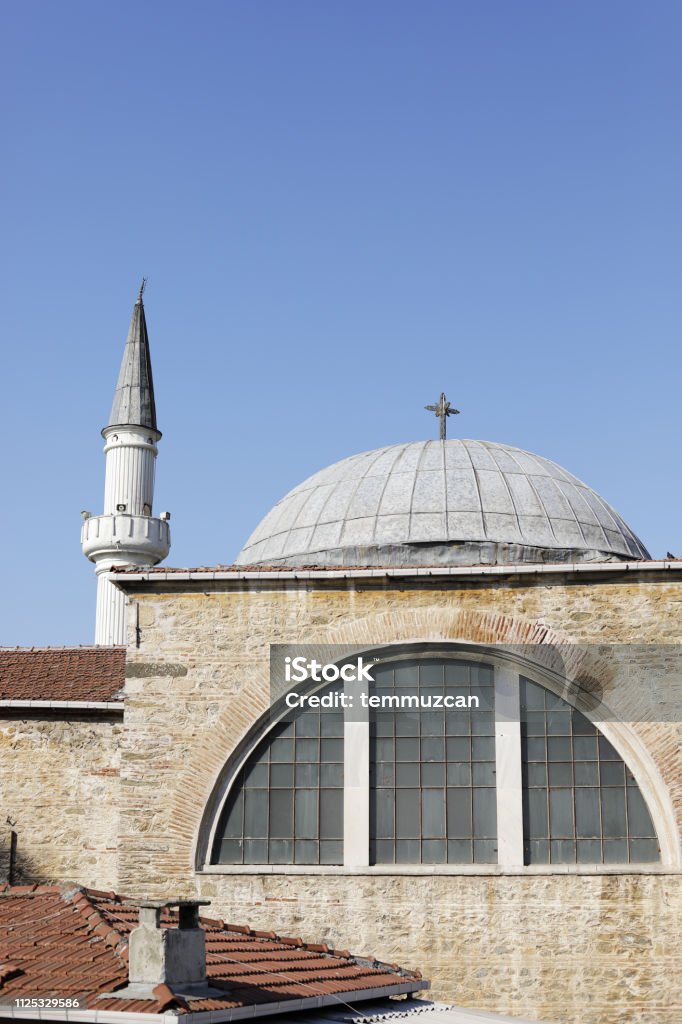 Kuzguncuk Mosque and Surp Krikor Lusavoric Church, Istanbul, Turkey Anatolia Stock Photo