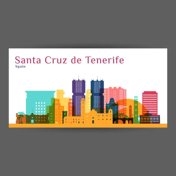 Vector illustration of Santa Cruz de Tenerife city architecture silhouette. Colorful skyline. City flat design. Vector business card.