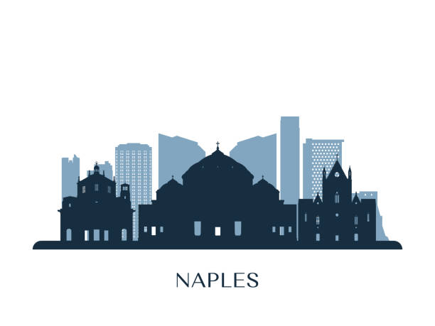 ilustrações de stock, clip art, desenhos animados e ícones de naples skyline, monochrome silhouette. vector illustration. - napoli