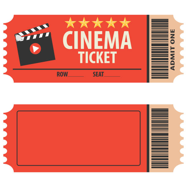 Vector red cinema ticket isolated on white background. Cinema ticket, skip to watch movies, realistic look. Cinema ticket movie coupon admit film entertainment. Vector red cinema ticket isolated on white background. Cinema ticket, skip to watch movies, realistic look. Cinema ticket movie coupon admit film entertainment. movie ticket illustrations stock illustrations