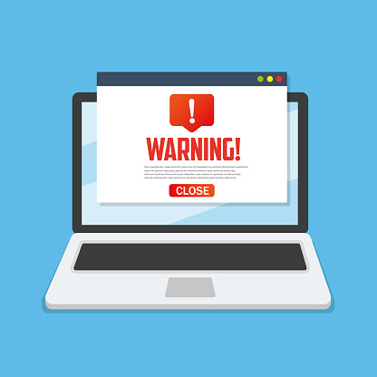 Laptop alert notification concept warning , spam , viruses, internet errors, trojan