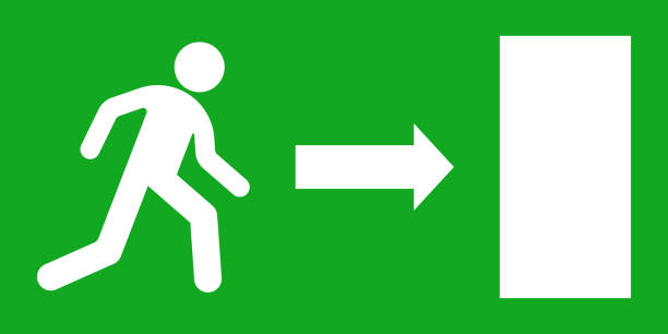 illustrations, cliparts, dessins animés et icônes de signe de sortie de secours. vector - direction arrow sign road sign escape
