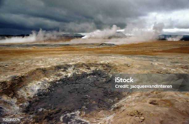 Namaskard Volcanic Region In Iceland Stormy Weather In The Background Stock Photo - Download Image Now