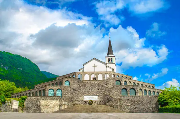 the italian military memorial in Caporetto or Kobarid in Slovenia, a World War I landmark in Europe .