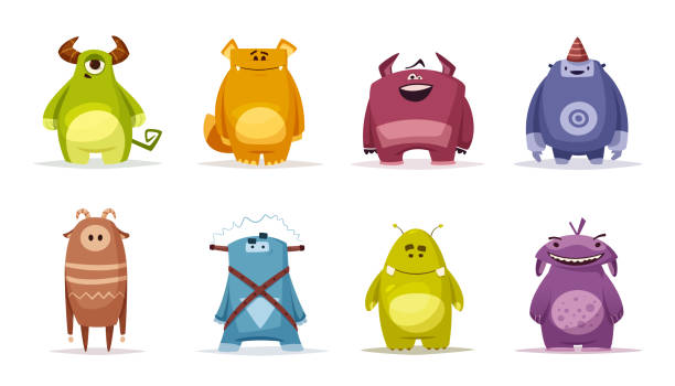 забавный милый монстр характер - animal cartoon characters cheerful stock illustrations