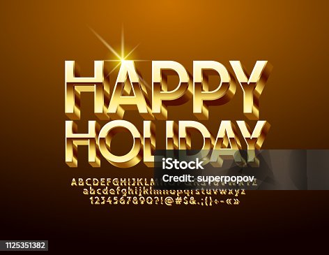 istock Vector Golden banner Happy Holiday with 3D Alphabet 1125351382