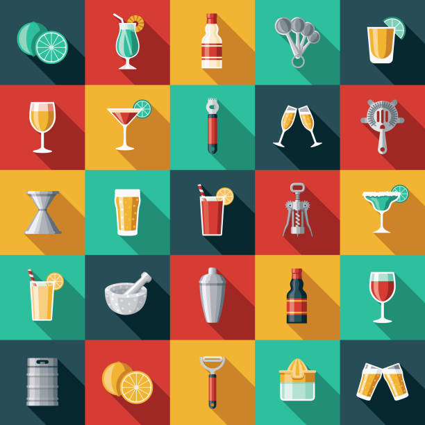 illustrations, cliparts, dessins animés et icônes de barman icon set - cocktail alcohol wine beer