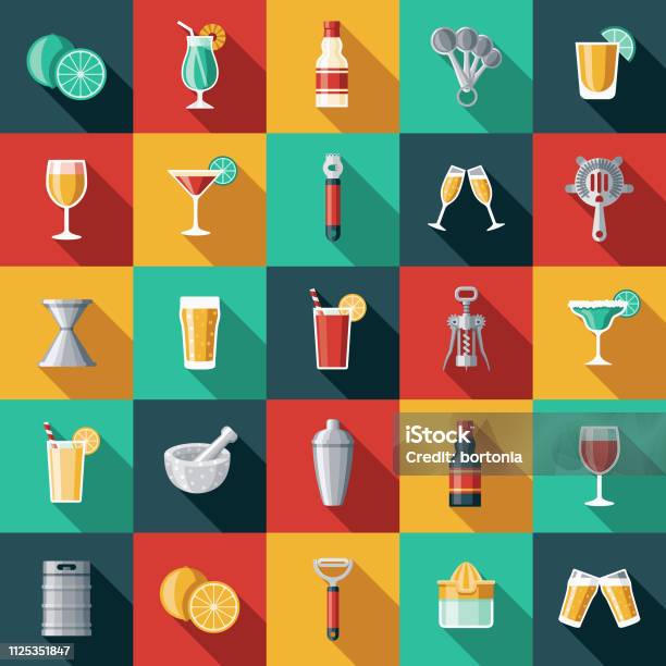 Bartending Icon Set Stock Illustration - Download Image Now - Cocktail, Icon Symbol, Drink