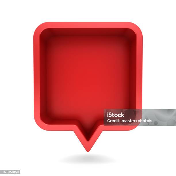 3d Speech Bubble Or Blank Red Rounded Square Chat Pin With Shadow Isolated On White Background 3d Rendering Stock Photo - Download Image Now