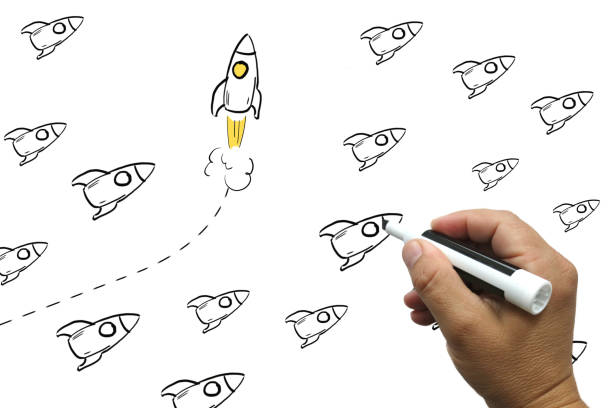 istock Change business competition leadership rocket whiteboard drawing 1125351866