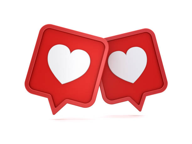 빨간 둥근된 사각 핀에 심장 아이콘 처럼 두 개의 3d 소셜 미디어 알림 고립 된 그림자와 함께 흰색 바탕에 사랑 몇 개념 발렌타인의 날에 대 한 3d 렌더링 - valentines day two dimensional shape heart shape love 뉴스 사진 이미지
