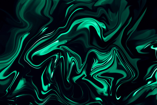 Marble Neon Mint Green Abstract Texture on Black Background Ombre Teal Gradient Ebru Marbled Effect Luxury Bright Pattern Distorted Macro Photography Vibrant Colors
