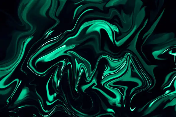 Photo of Marble Neon Luxury Mint Green Abstract Texture on Black Background Ebru Marbled Effect Ombre Teal Gradient Bright Pattern Distorted Macro Photography