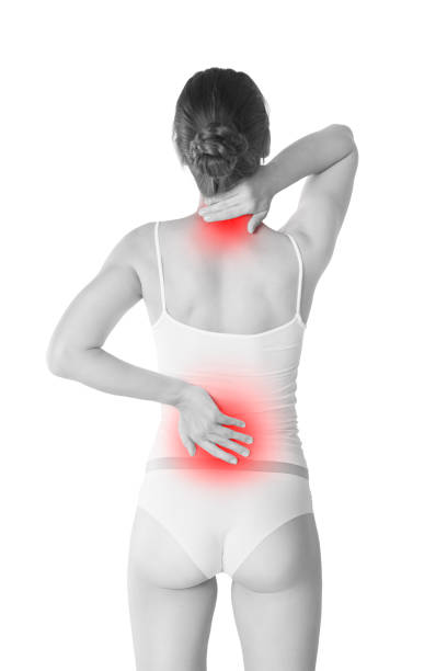 istock Back pain, woman with backache isolated on white background 1125359644