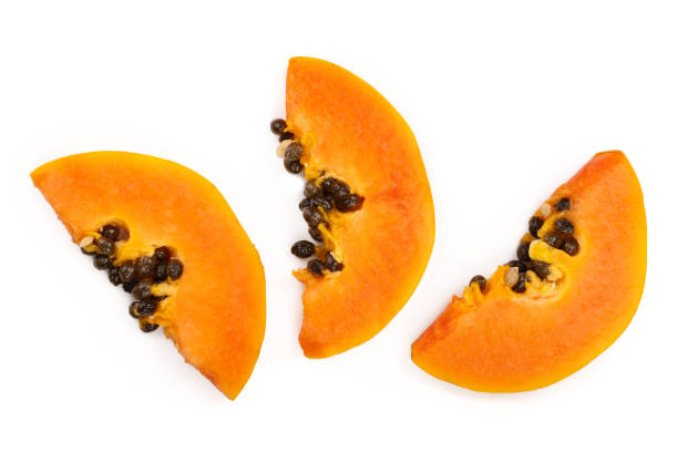 ripe slice papaya isolated on a white background. Top view. Flat lay
